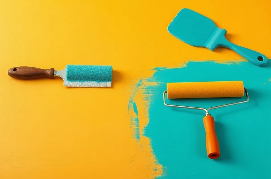 Outils de peinture disposés dans l'ordre des étapes du chantier