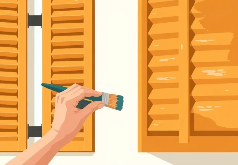 Mise en peinture au pinceau de volets et d'encadrements en bois