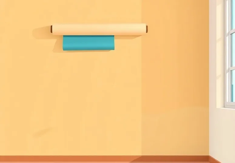 Pose de papier peint, rouleau et brosse à maroufler